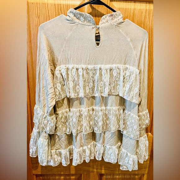 POL Cream Ruffled Tiered Blouse with Mandarin Collar - Picture 3 of 12